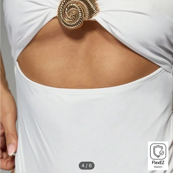 White Strapless Swimsuit with Gold Accent - Picture 3 of 10